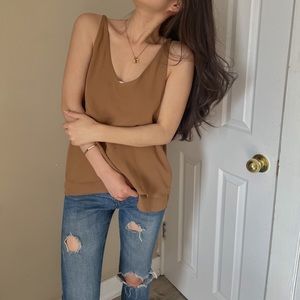 LAYERED BROWN TOP SLEEVELESS KOREAN FASHION